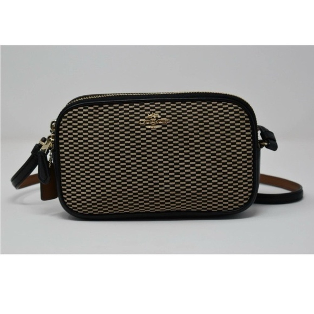 Coach Black and Tan Woven Crossbody Bag